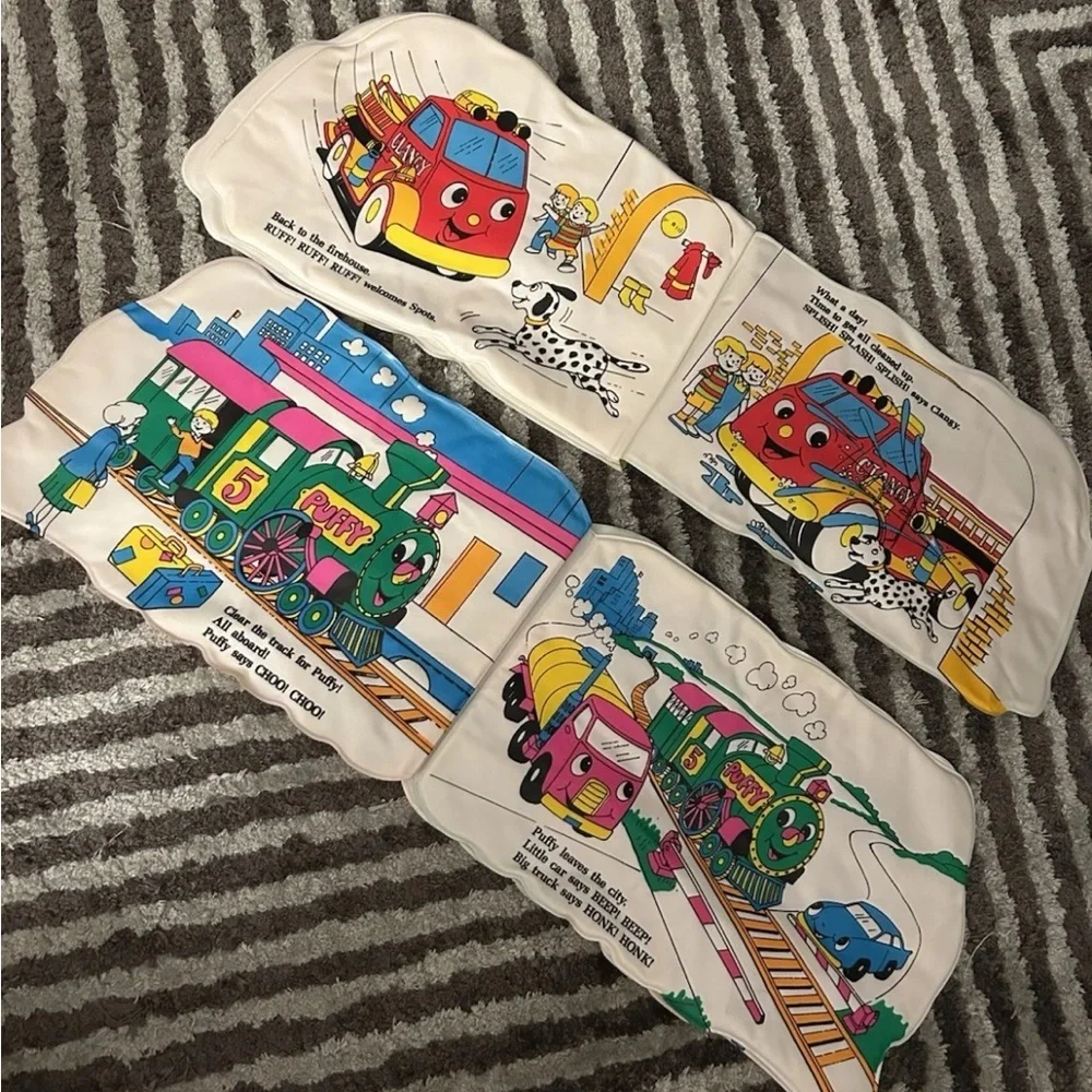Bath books- vintage 1987 Clangy and Puffy - Colorful Soft Vehicles